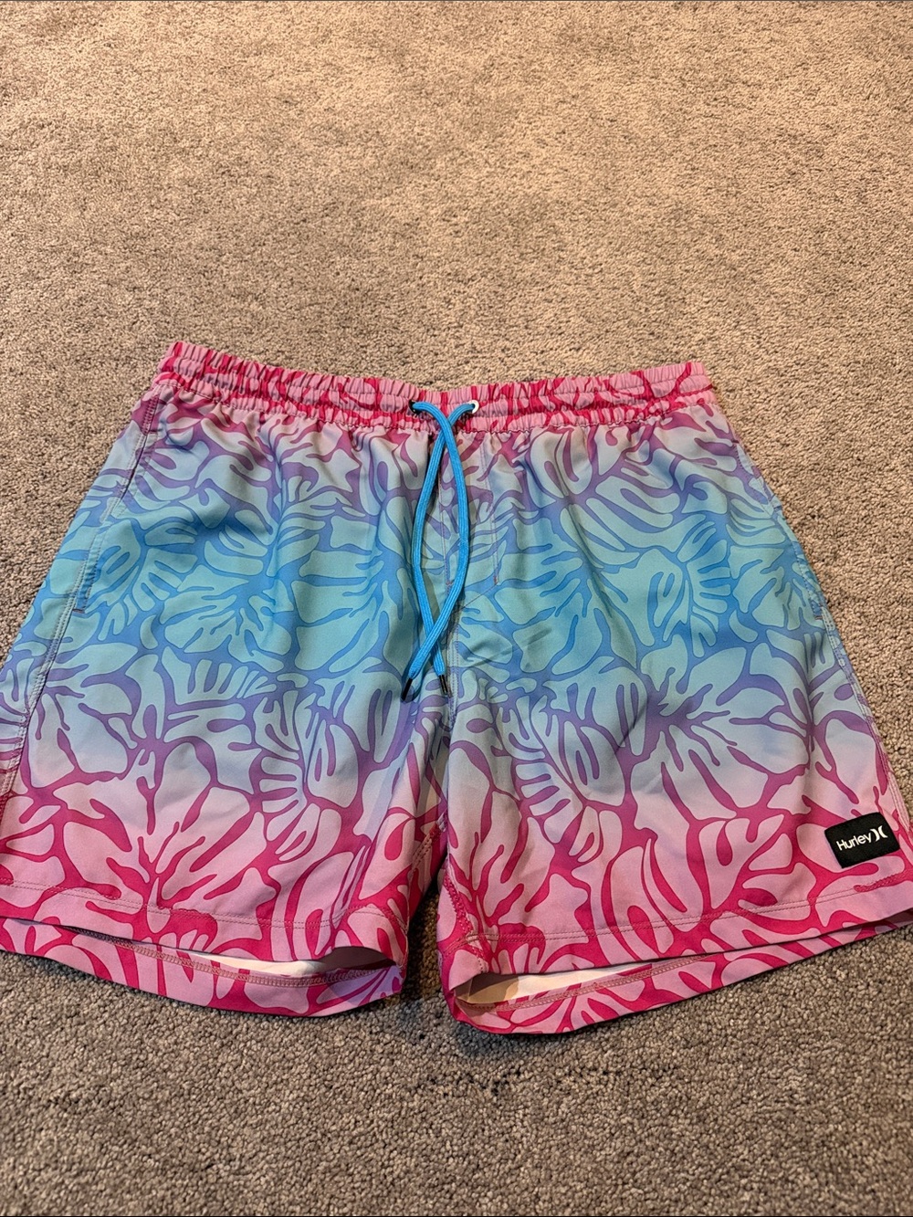 Hurley Pink & Blue Gradient Tropical Swim Trunks